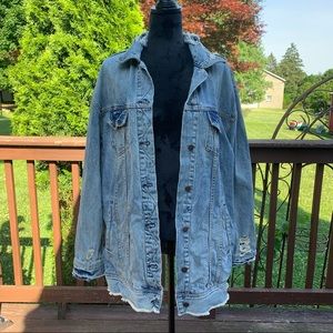 Free People Distressed Trucker Denim Jacket